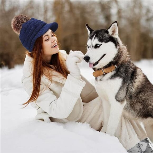 4 Pcs Women\'s Ribbed Knit Hat with Brim Pom Pom Brim Beanie Hats main image 6